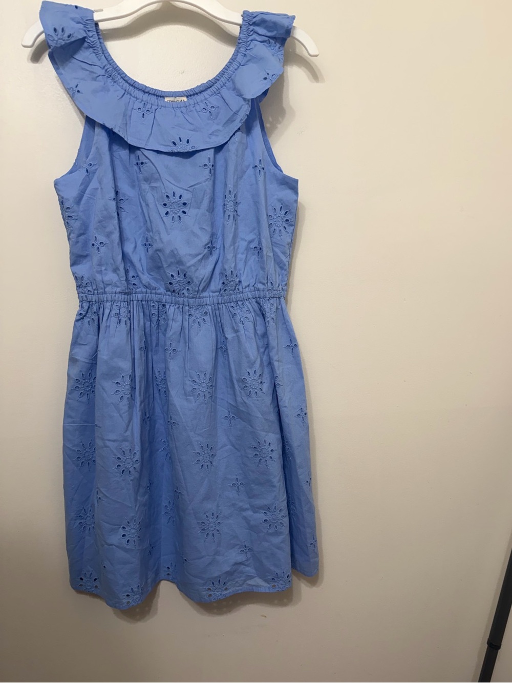 Crewcuts Light Blue Eyelet Ruffle Neck Dress